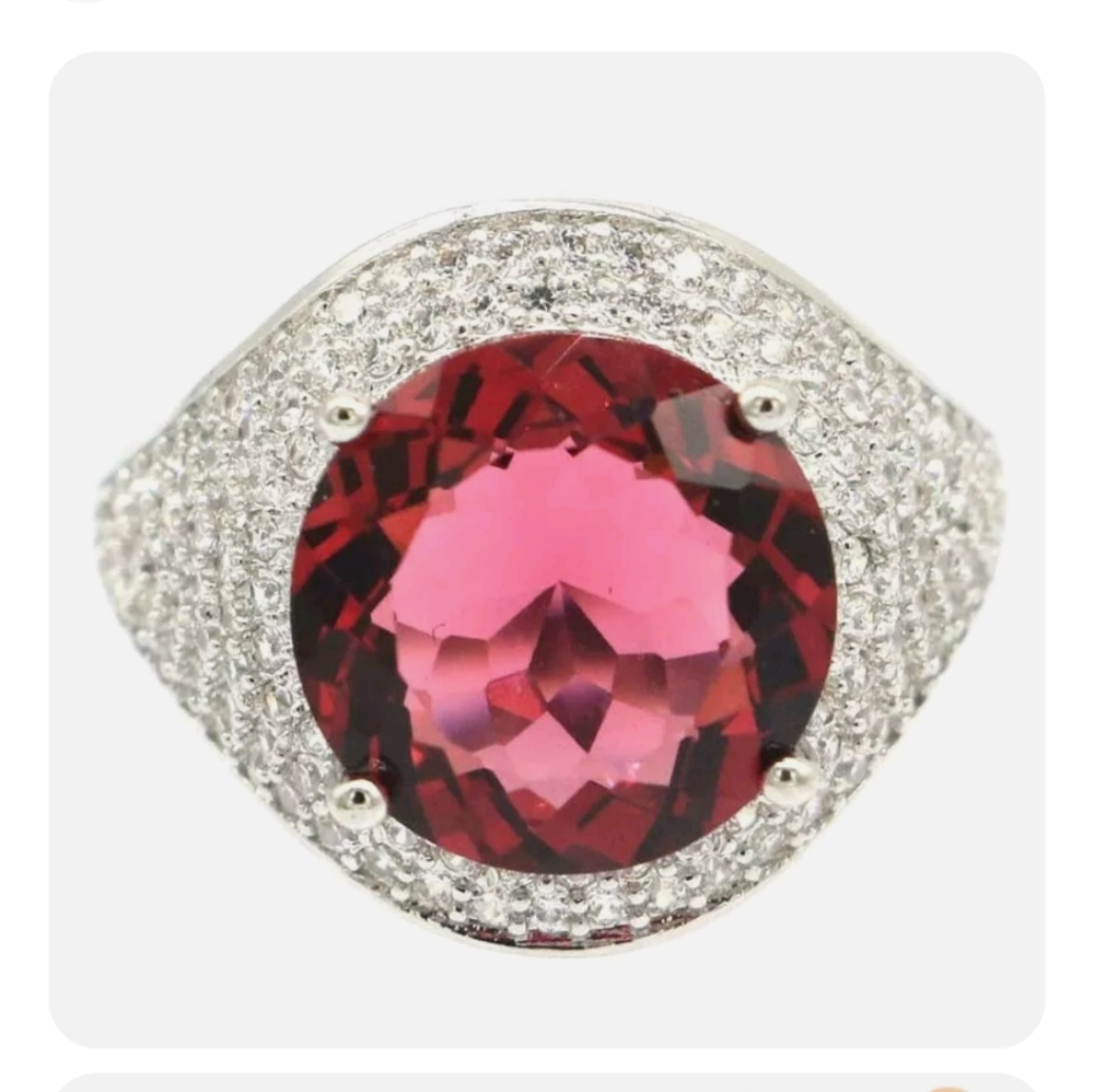 New raspberry rhodolite garnet cz sterling silver ring